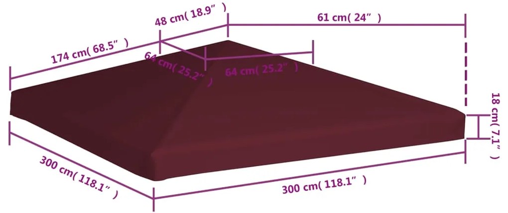 Cobertura de gazebo 310 g/m² 3x3 m bordô