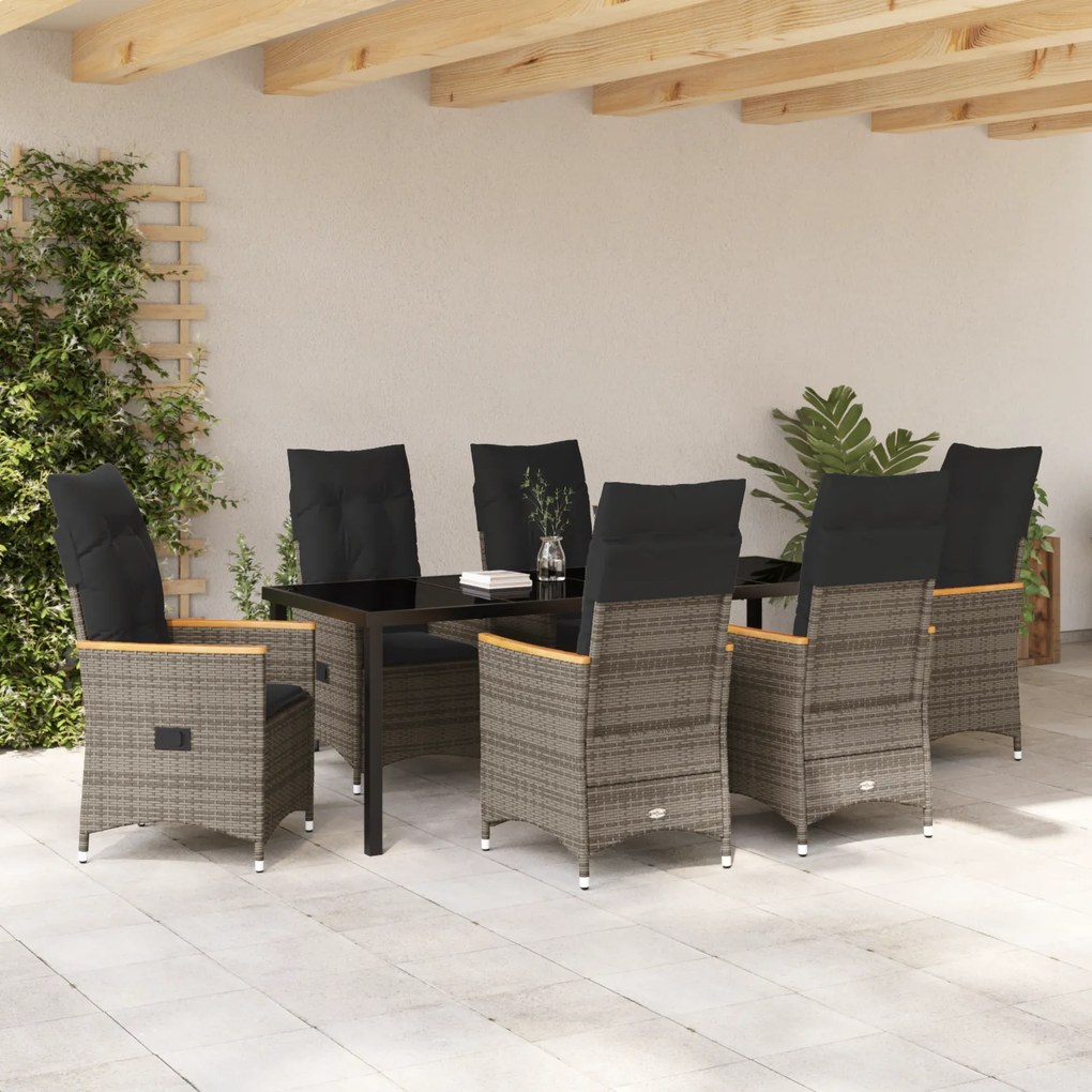 Conjunto de 7 Peças para Jantar de Jardim com Almofadas Cinza Rattan P
