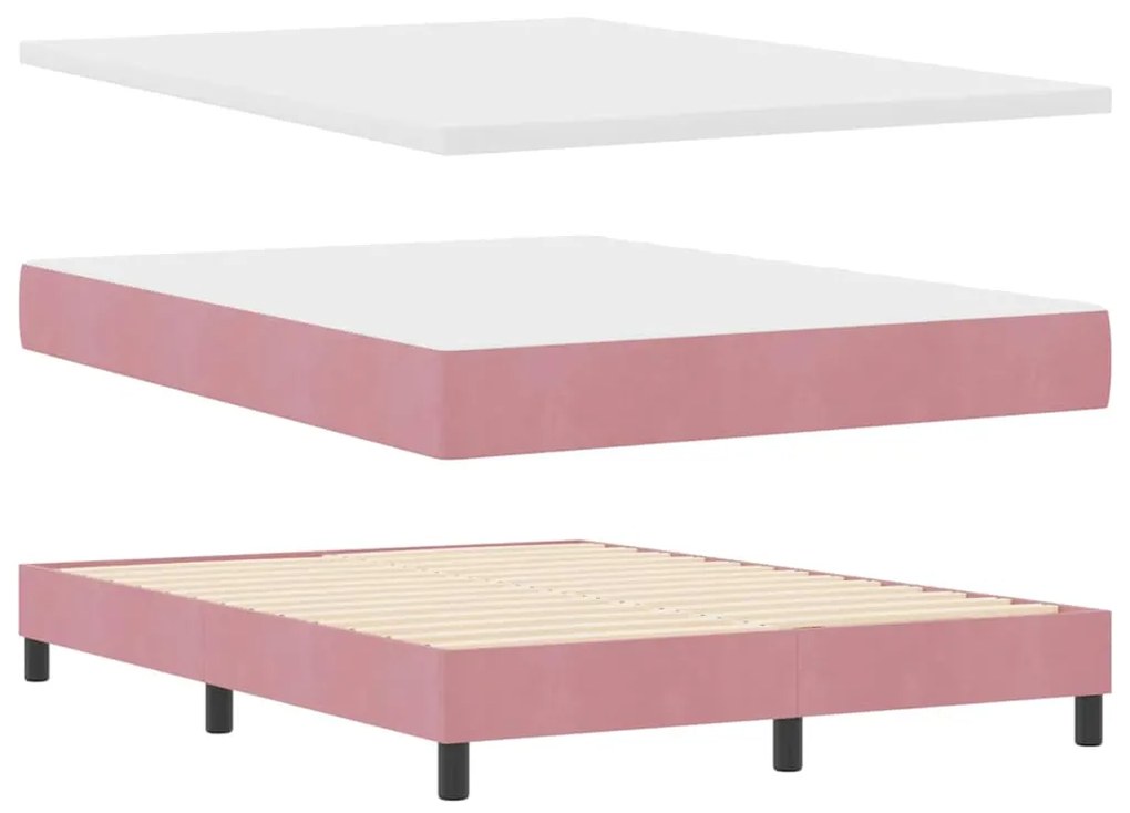 Cama Box com Colchão e LED Rosa 140x200 cm Veludo