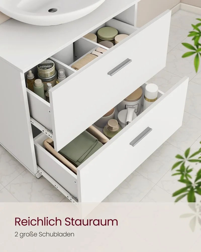 Móvel casa de banho de lavatório (NÃO INCLUIDO) 30 x 60 x 63,8 cm com 2 gavetas grandes Coleção CUSTOS branco