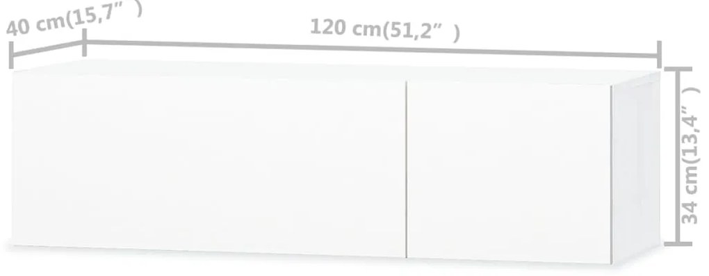 Móvel de TV em aglomerado 120x40x34 cm branco brilhante
