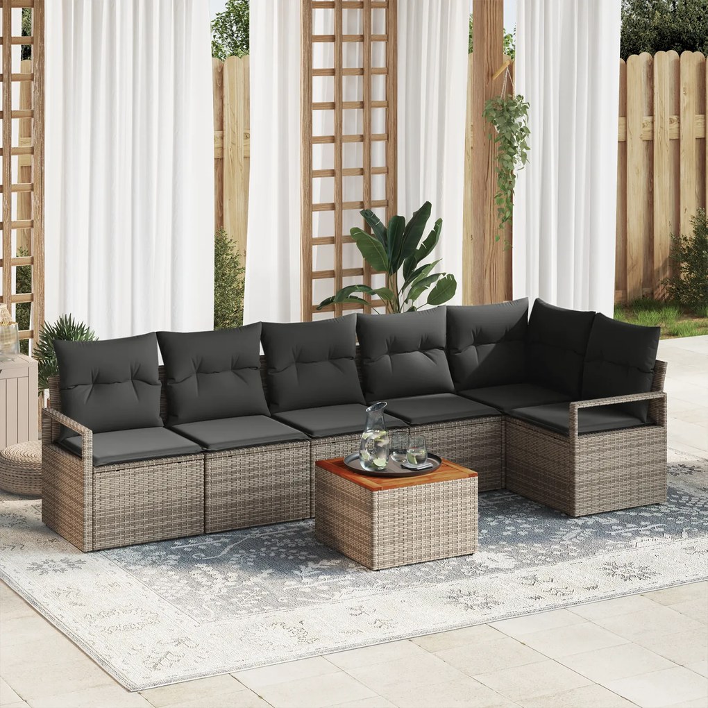 Conjunto de Sofá de Jardim vidaXL de 7 peças com Almofadas Cinza em Ra