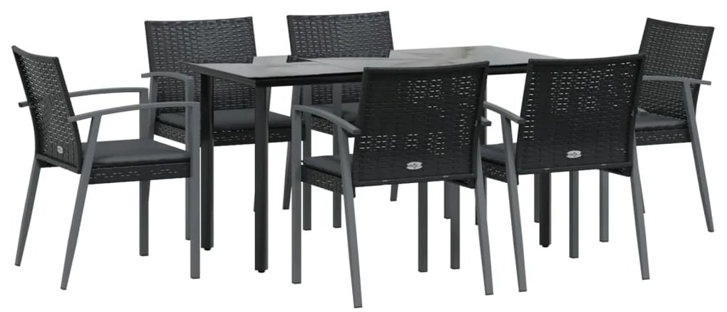 7 pcs conjunto de jantar p/ jardim c/ almofadões vime PE e aço