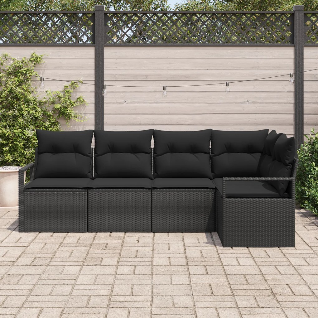 Conjunto de Sofás de Jardim vidaXL de 5 Peças com Almofadas Preto Ratt