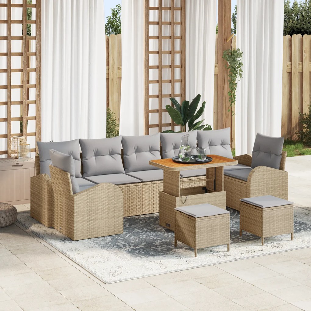 vidaXL Conjunto de Sofá de Jardim de 10 Peças com Almofadas em Bege de Rattan Polipropileno