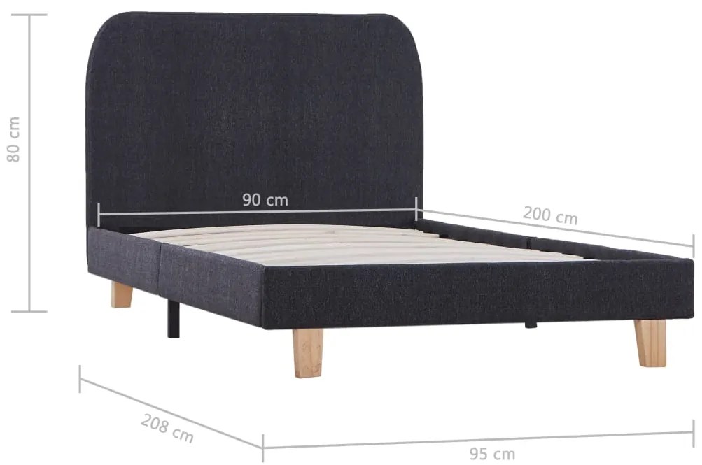 Estrutura de cama em tecido 90x200 cm cinzento-escuro