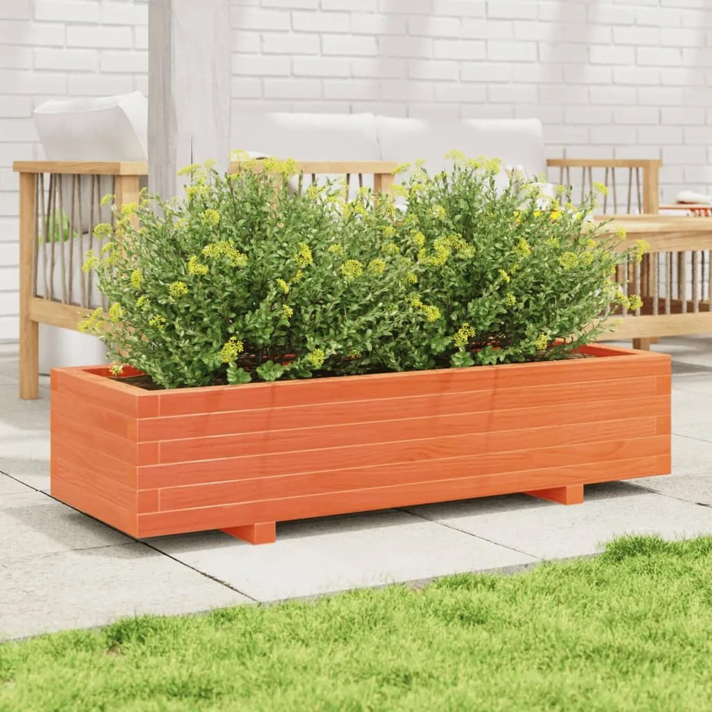 Vaso/floreira de jardim 110x40x26,5cm pinho maciço castanho-mel