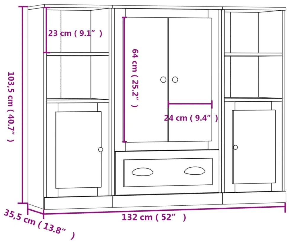 Aparadores altos 3 pcs derivados de madeira preto