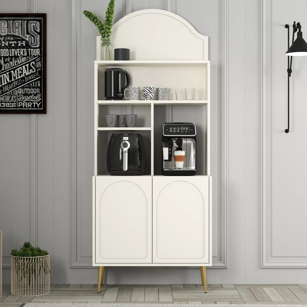 Armário de Cozinha/Sala "Caffè" - Creme e Dourado - 81.3x201x35cm - De