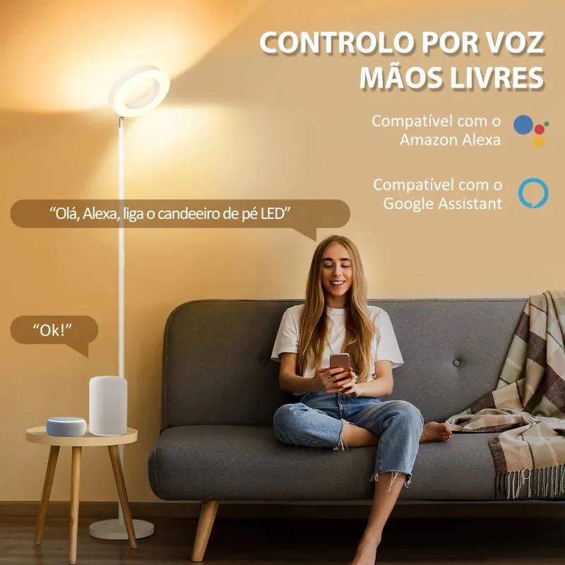 Candeeiro de Pé LED com Wi-Fi e Assistente Google - Design Moderno