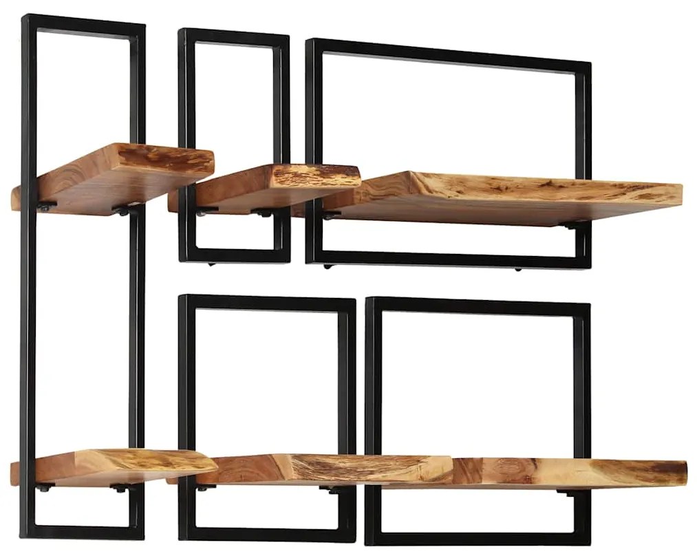 Conjunto prateleiras de parede 5 pcs madeira acácia maciça/aço