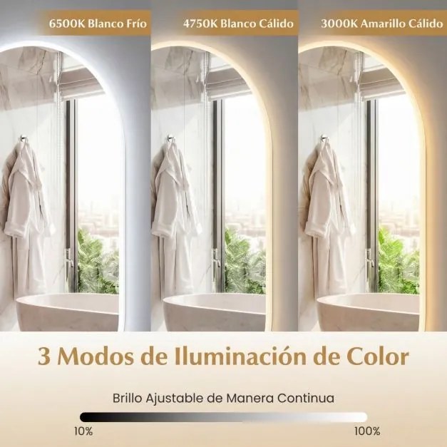 Espelho Casa de Banho LED oval sem moldura 80x50 cm antiembaciamento regulável vidro temperado prateado