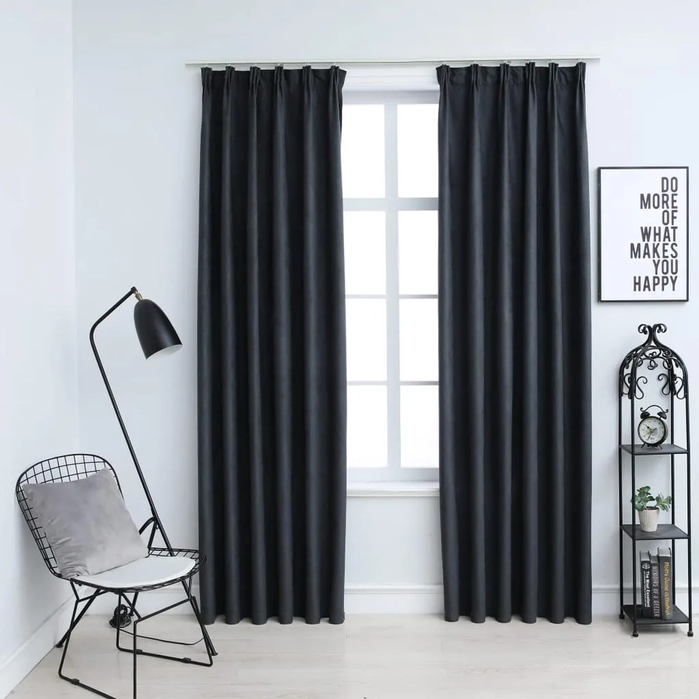 134462 vidaXL Cortinas blackout com ganchos 2 pcs 140x225 cm antracite