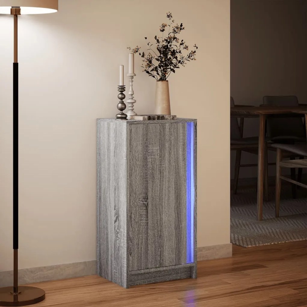 Aparador com luzes LED derivados de madeira cinzento sonoma