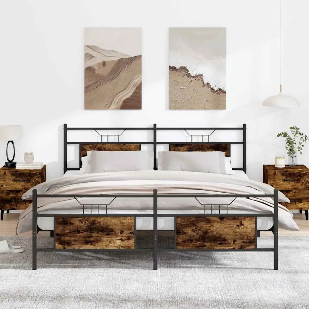vidaXL Estrutura de cama sem colchão 180x200cm metal carvalho fumado