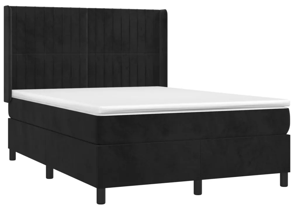 Cama box spring c/ colchão/LED 140x200 cm veludo preto