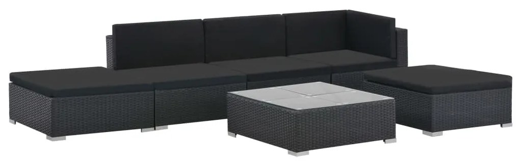 6 pcs conjunto lounge de jardim c/ almofadões vime PE preto