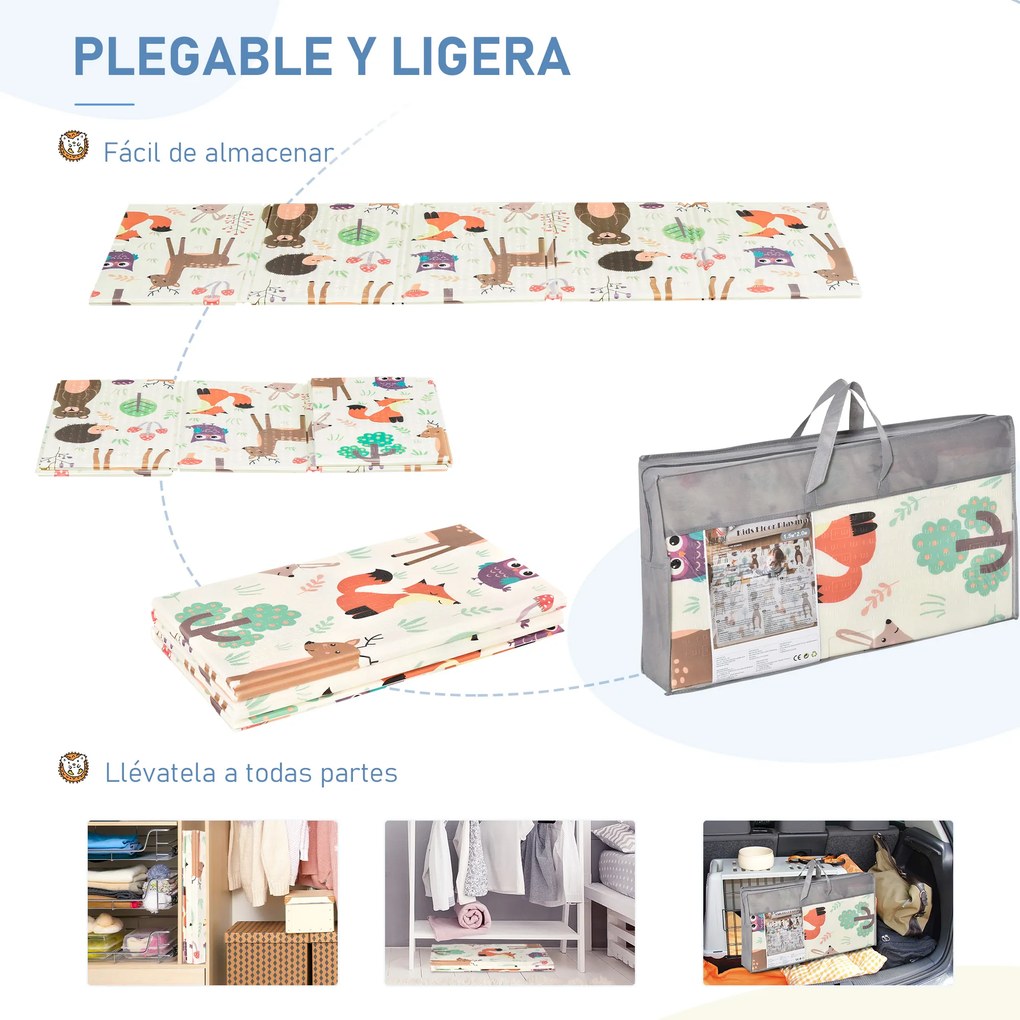 HOMCOM Tapete Infantil Dobrável e Reversível Tapete De Jogos para Bebé Acolchoado 2 Faces Impermeável Antiderrapante Portátil 200x150cm Multicor