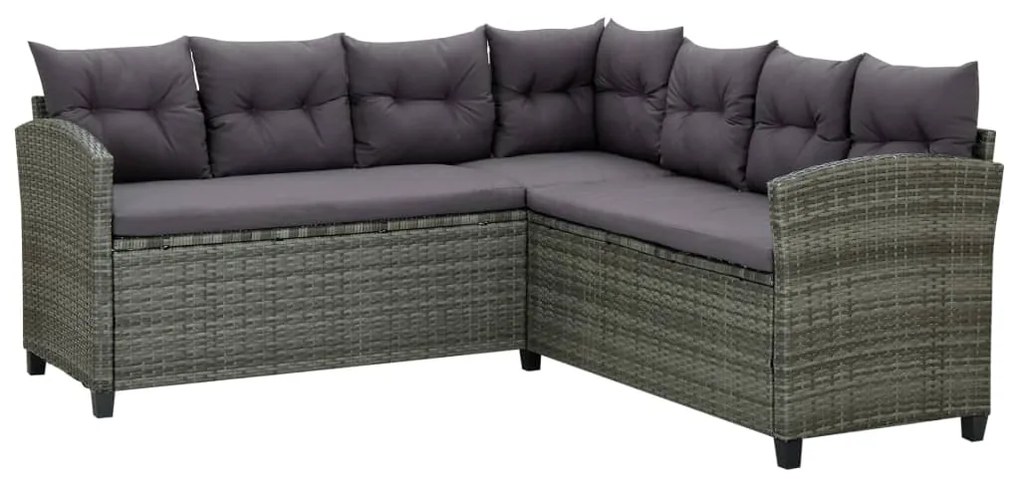 6 pcs conjunto lounge de jardim c/ almofadões vime PE cinzento