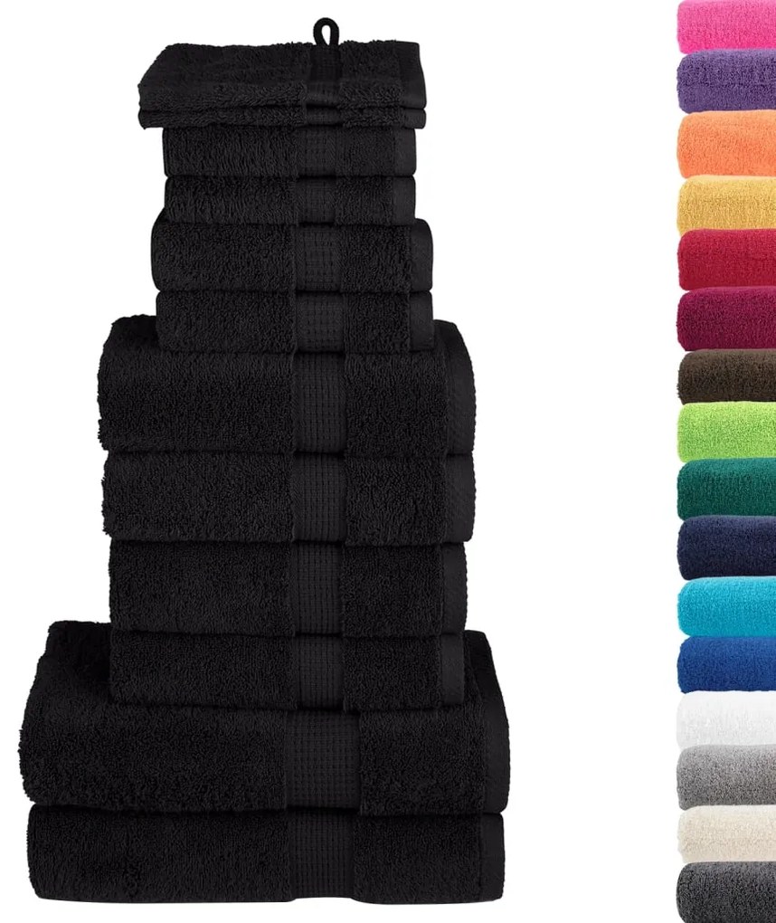 12pcs Conjunto toalhas banho premium SOLUND 600 gsm preto