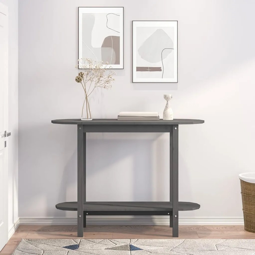 Mesa consola 110x40x80 cm madeira de pinho maciça cinzento