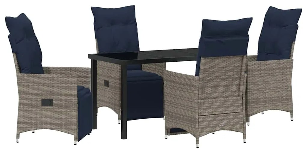 Conjunto de Jantar vidaXL de 5 Peças com Almofadas em Rattan Cinza Pol