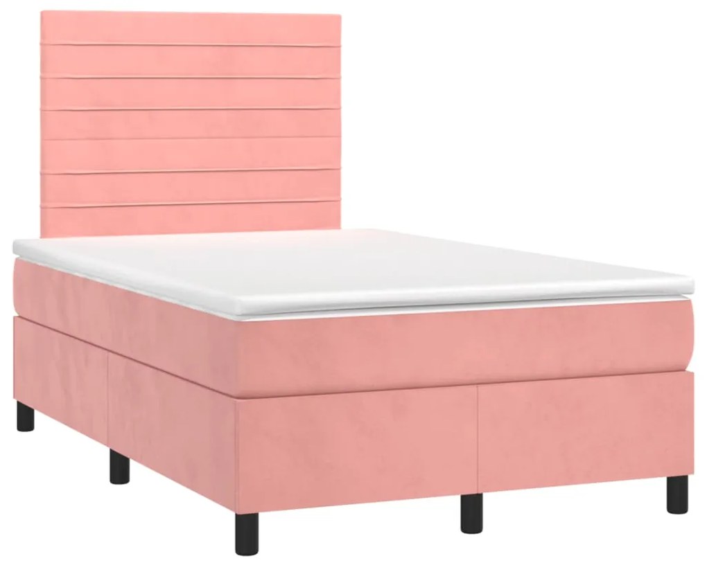 Cama box spring c/ colchão luzes e LED 120x190 cm veludo rosa