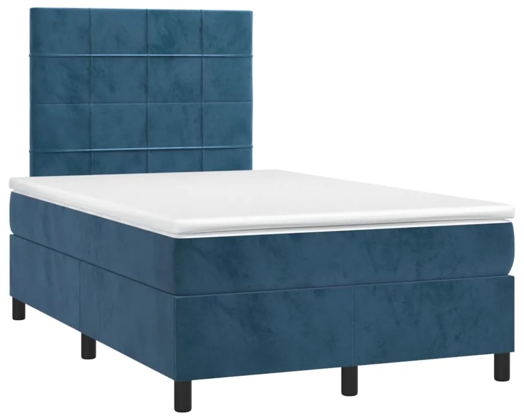 Cama box spring c/ colchão/LED 120x200 cm veludo azul-escuro