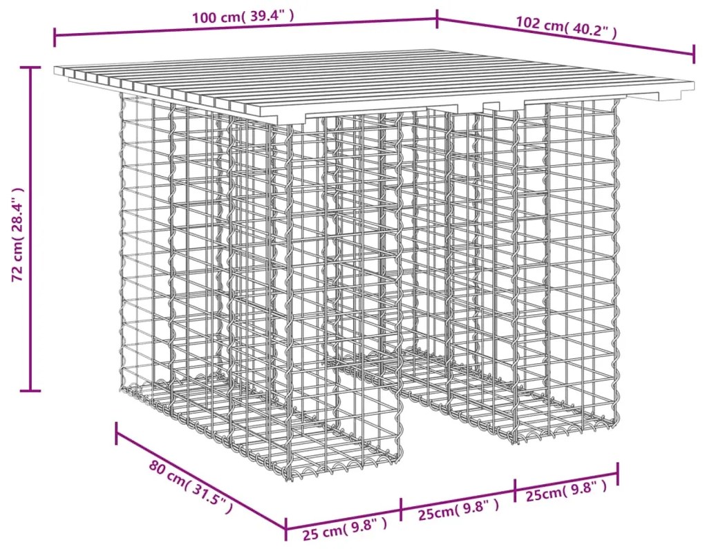 Banco jardim design gabião 100x102x72 cm madeira douglas maciça