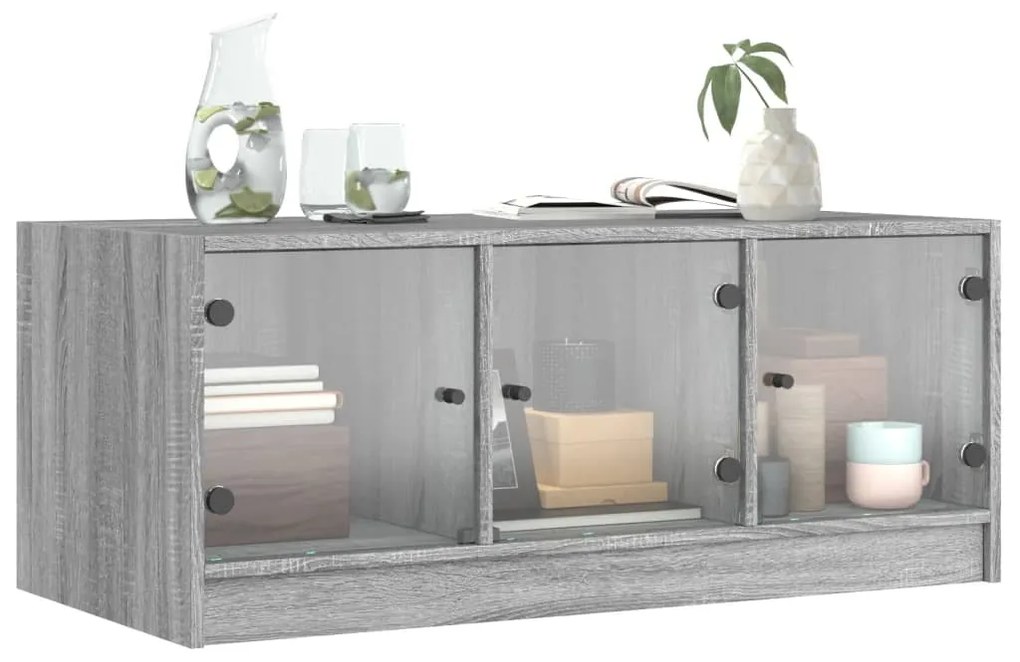 Mesa de centro c/ portas de vidro 102x50x42 cm cinza sonoma