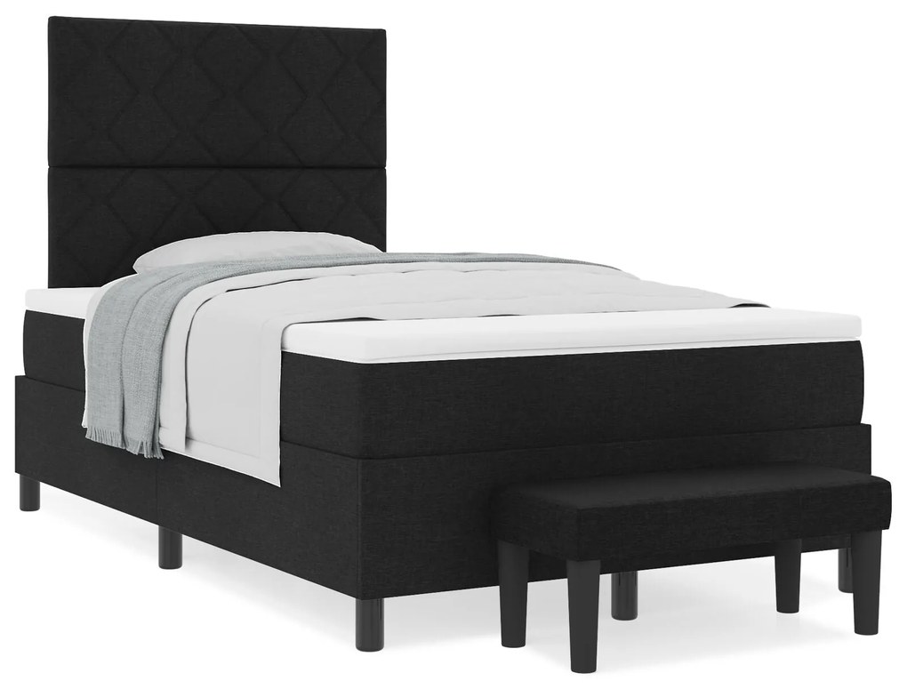 Cama Box com colchão e banco preto 120x200 cm tecido