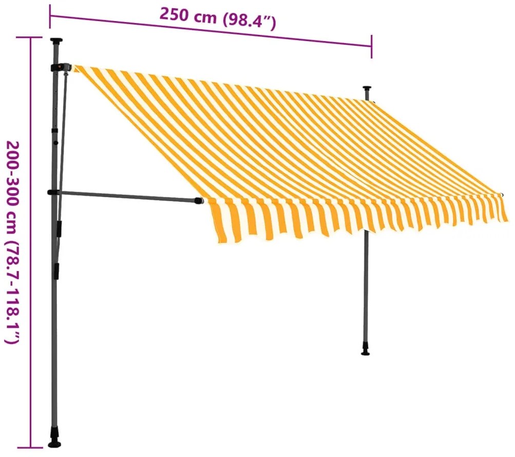 Toldo retrátil manual com LED 250 cm branco e laranja