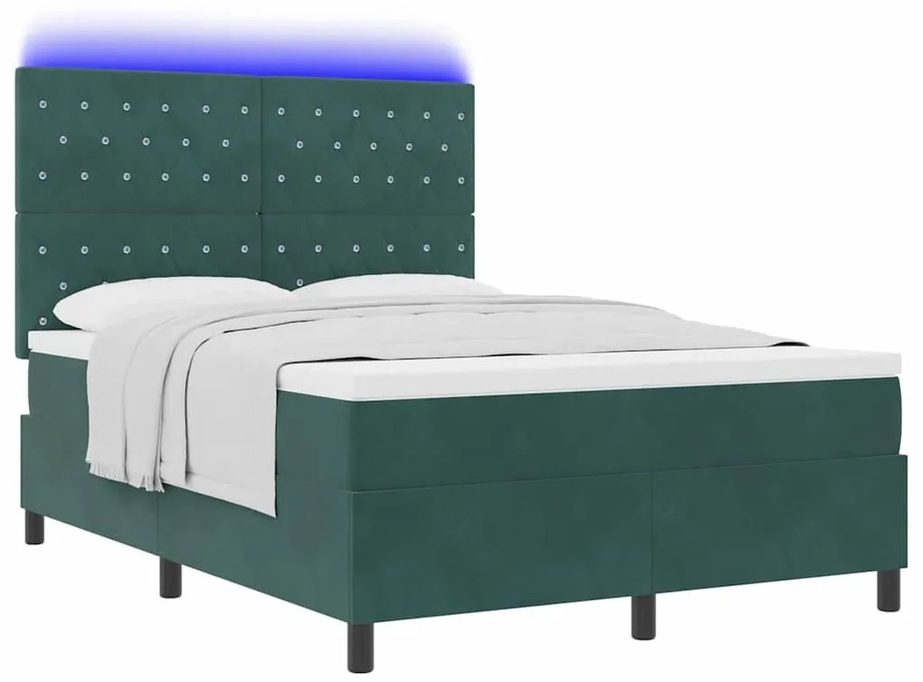 Cama Box Spring vidaXL com Colchão e LED Verde Escuro 160x200 cm Velud