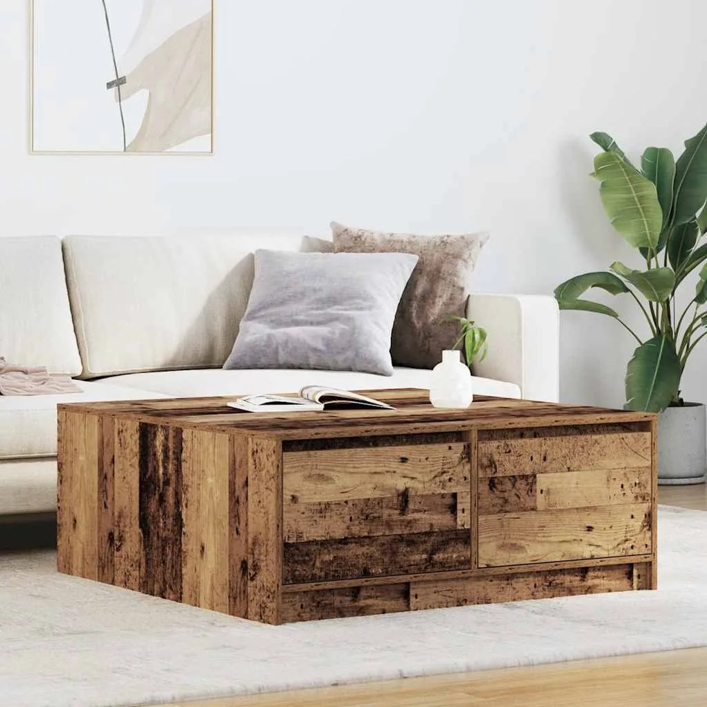 vidaXL Mesa de centro com gavetas 100x100x40 cm madeira velha