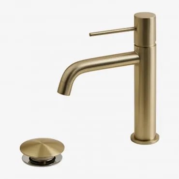 Conjunto De Torneira De Pia De Latão Click-clack E Válvula De Drenagem Orveta Ouro Escovado & ↑20 Cm & Válvula Com Transbordo - Sklum