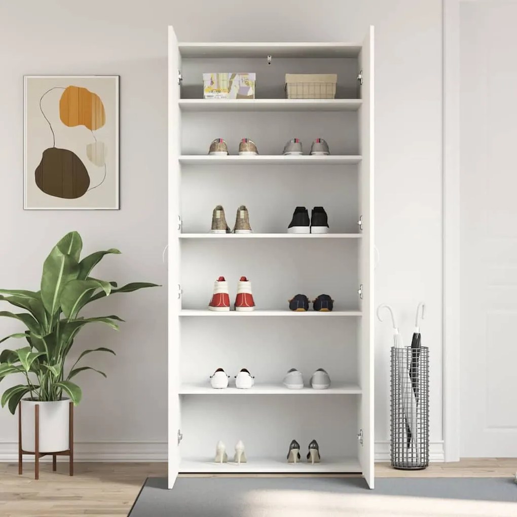 Armário para Sapatos Branco 80x35.5x180 cm Madeira Sólida