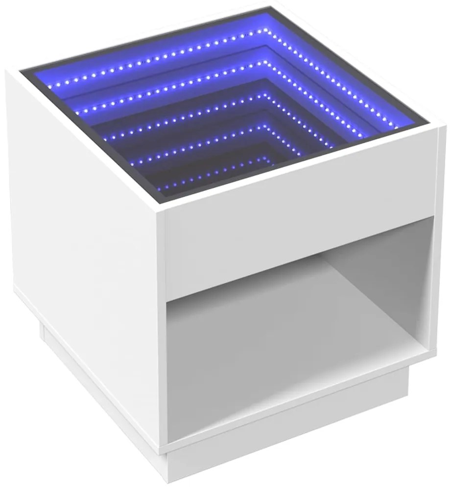 Mesa de cabeceira com luzes LED Infinity 50x50x50 cm branco