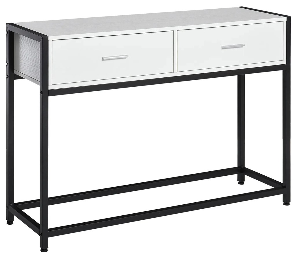 HOMCOM Consola Mesa de Entrada 120x34x81cm com 2 Gavetas e Pés Ajustáveis Móvel de Entrada de Estilo Moderno para Corredor Entrada Branco e Preto