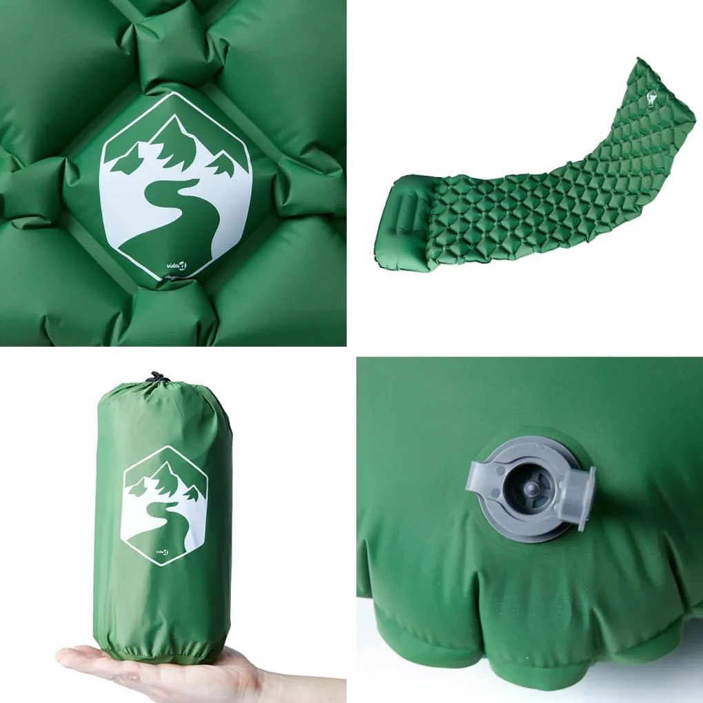 Colchão de campismo insuflável c/ almofada 1 pessoa verde