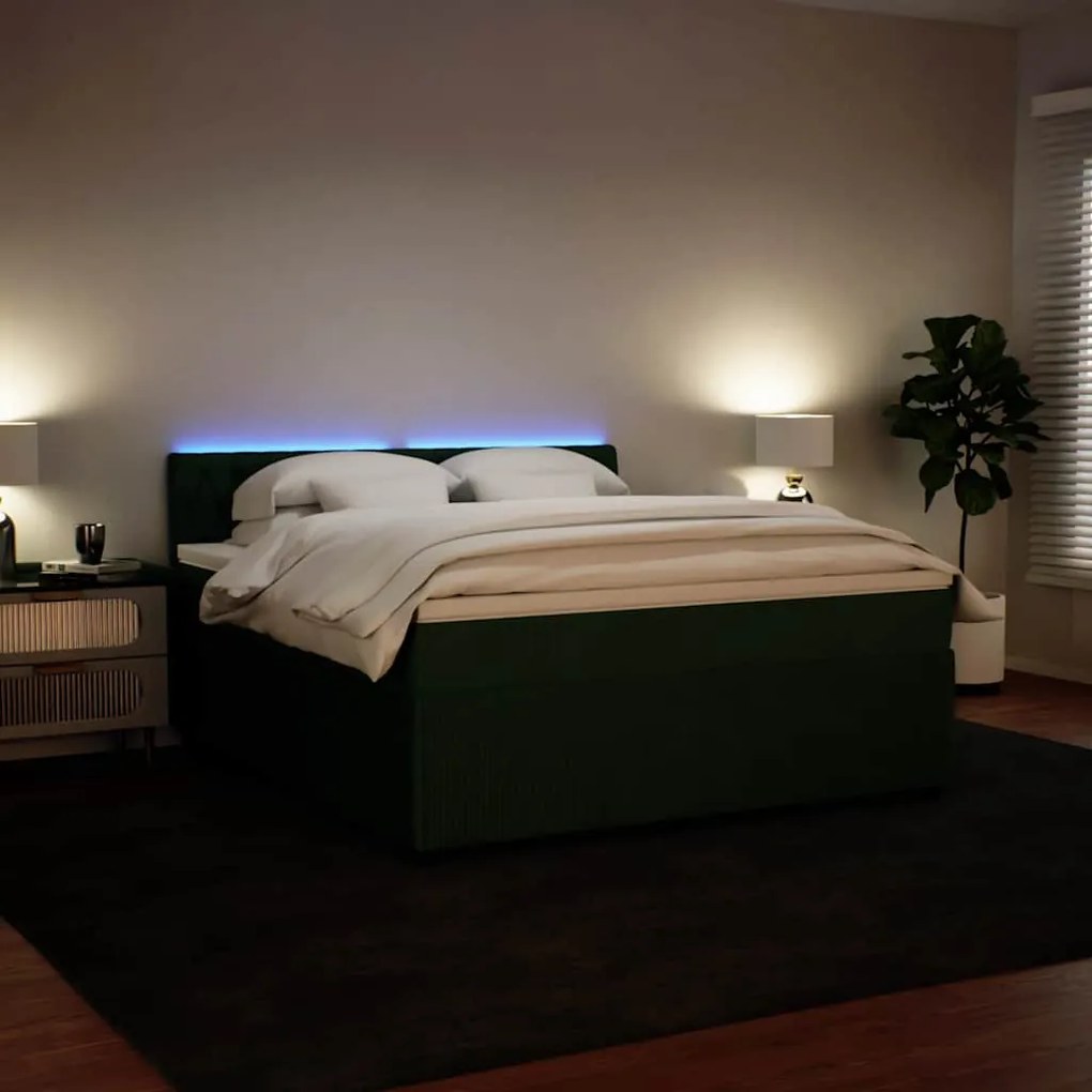 Cama com molas/colchão 180x200 cm veludo verde-escuro
