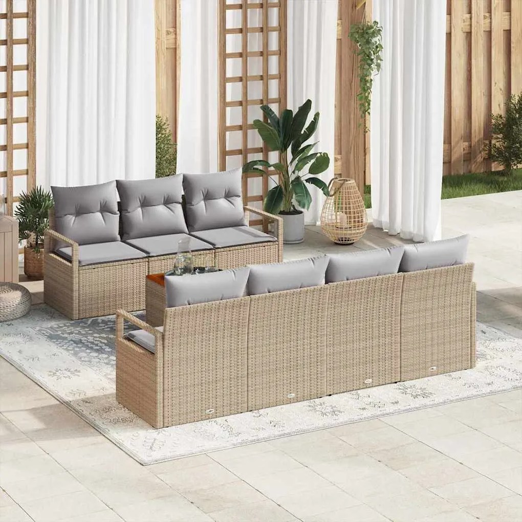 vidaXL Conjunto de Sofá de Jardim 8 pcs Bege, cinza claro Médio Vime