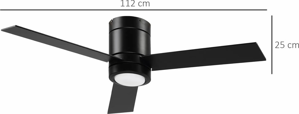 Ventilador de teto 2 em 1 com luz LED, 3 velocidades, silencioso - comando à distância - diâmetro 112 cm, preto