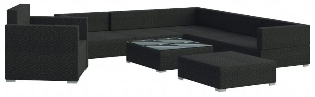 8 pcs conjunto lounge de jardim c/ almofadões vime PE preto