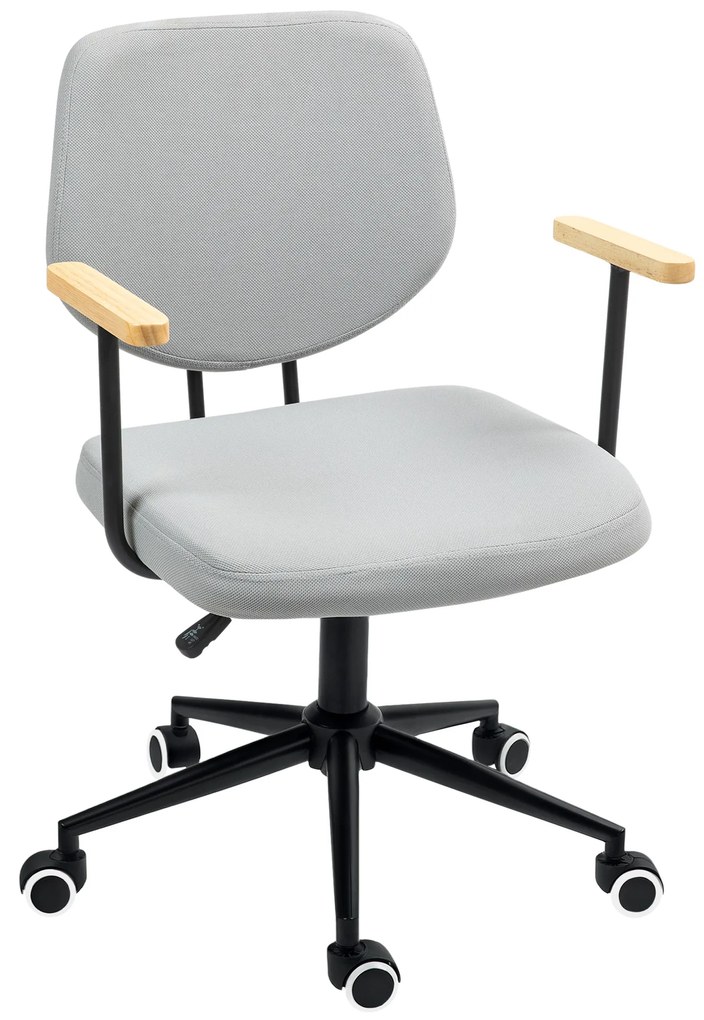HOMCOM Cadeira para Escritório com Apoio para os Braços de Madeira e Altura Ajustável Cadeira Giratória 59x55x84-94 cm Cinza | Aosom Portugal