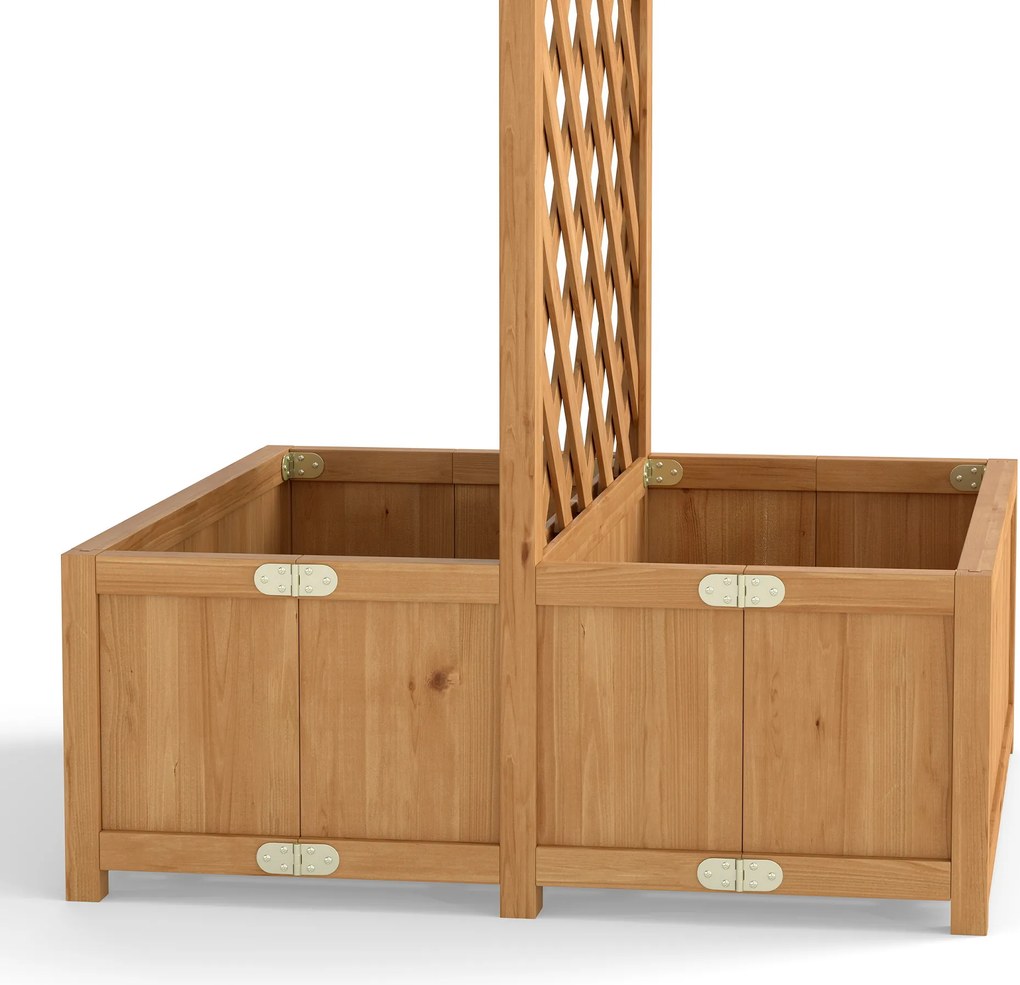 Floreira com Treliça de Madeira com 2 Caixas Dobráveis Base de Ripas Vaso Elevado 73x70x170 cm Madeira