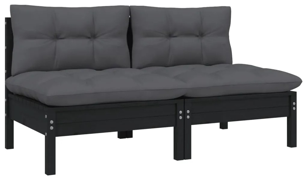Sofá de jardim 2 lugares com almofadões pinho maciço preto