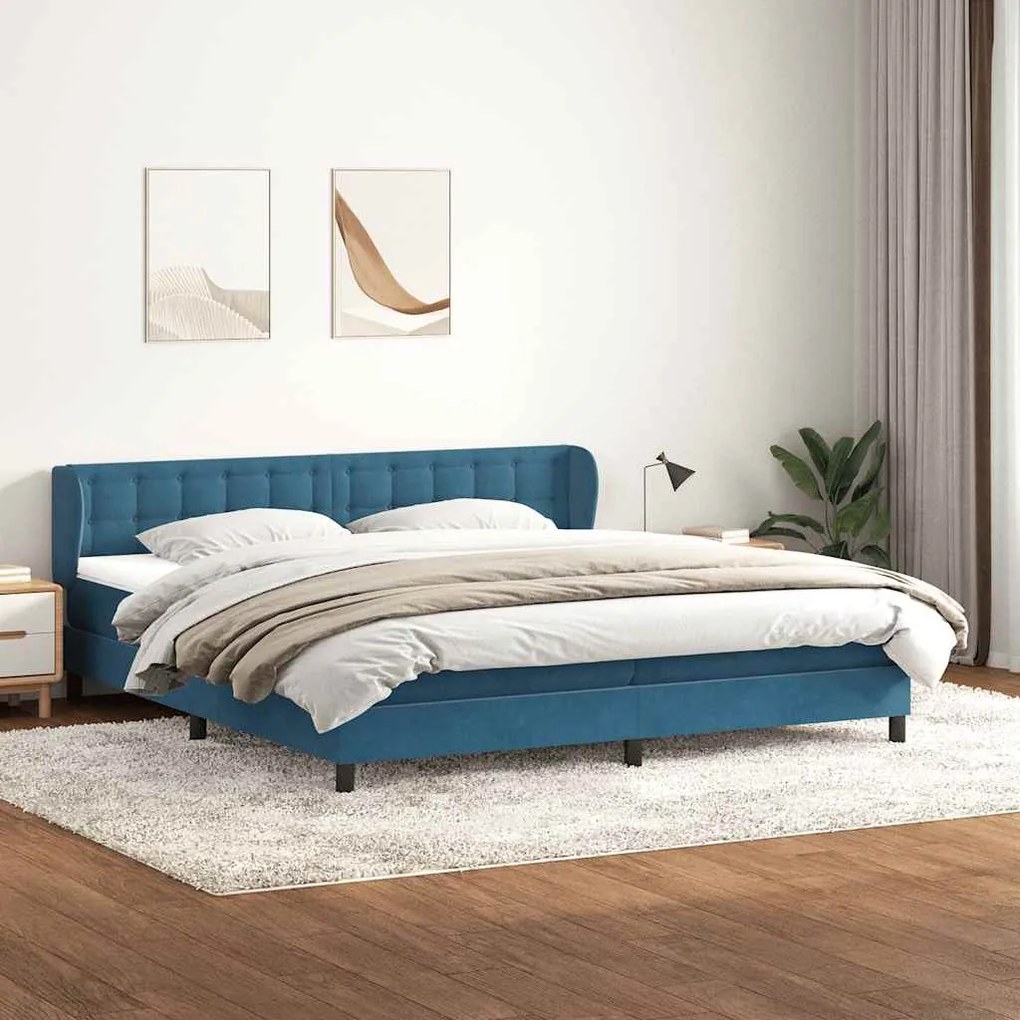 vidaXL Cama com molas/colchões 180x220 cm veludo azul-escuro