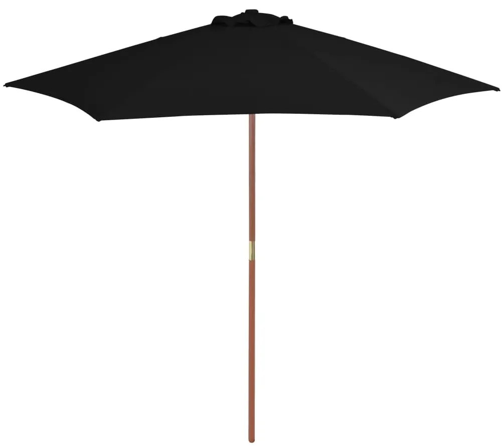 Guarda-sol de jardim com poste de madeira 270 cm preto