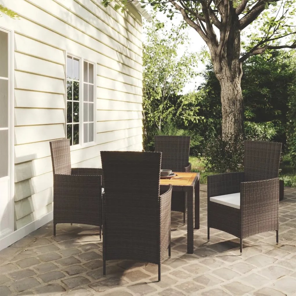 vidaXL 5 pcs conjunto jantar exterior com almofadões vime PE preto