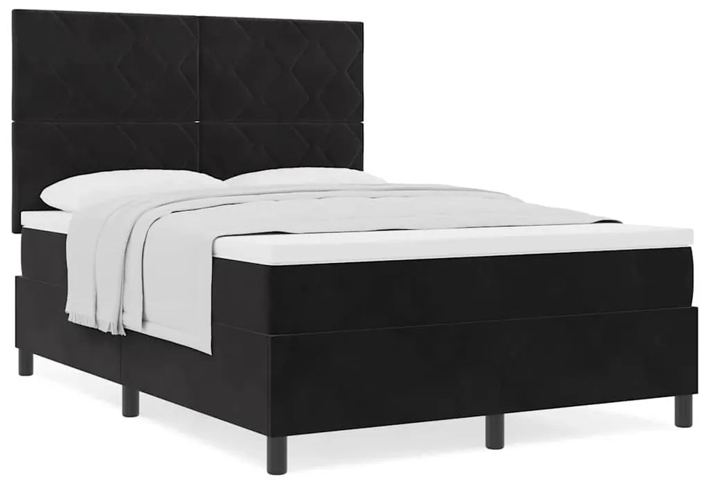 Cama Box com Colchão vidaXL Preto 140x190 cm Veludo